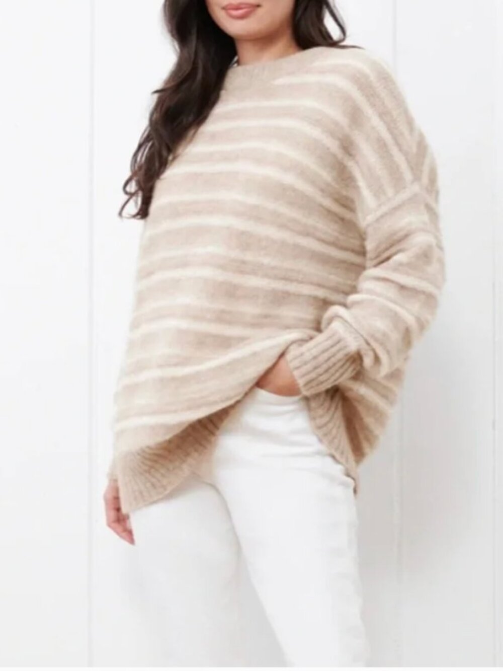 Jenni Kayne – Cocoon Crewneck Sweater (Sand Stripe) XS